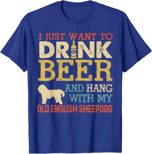 Old English Sheepdog Dad Drink Beer Hang With Dog Funny Men T-Shirt - T-Shirt | Royal