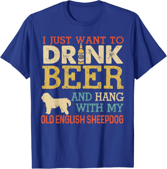 Old English Sheepdog Dad Drink Beer Hang With Dog Funny Men T-Shirt - T-Shirt | Royal