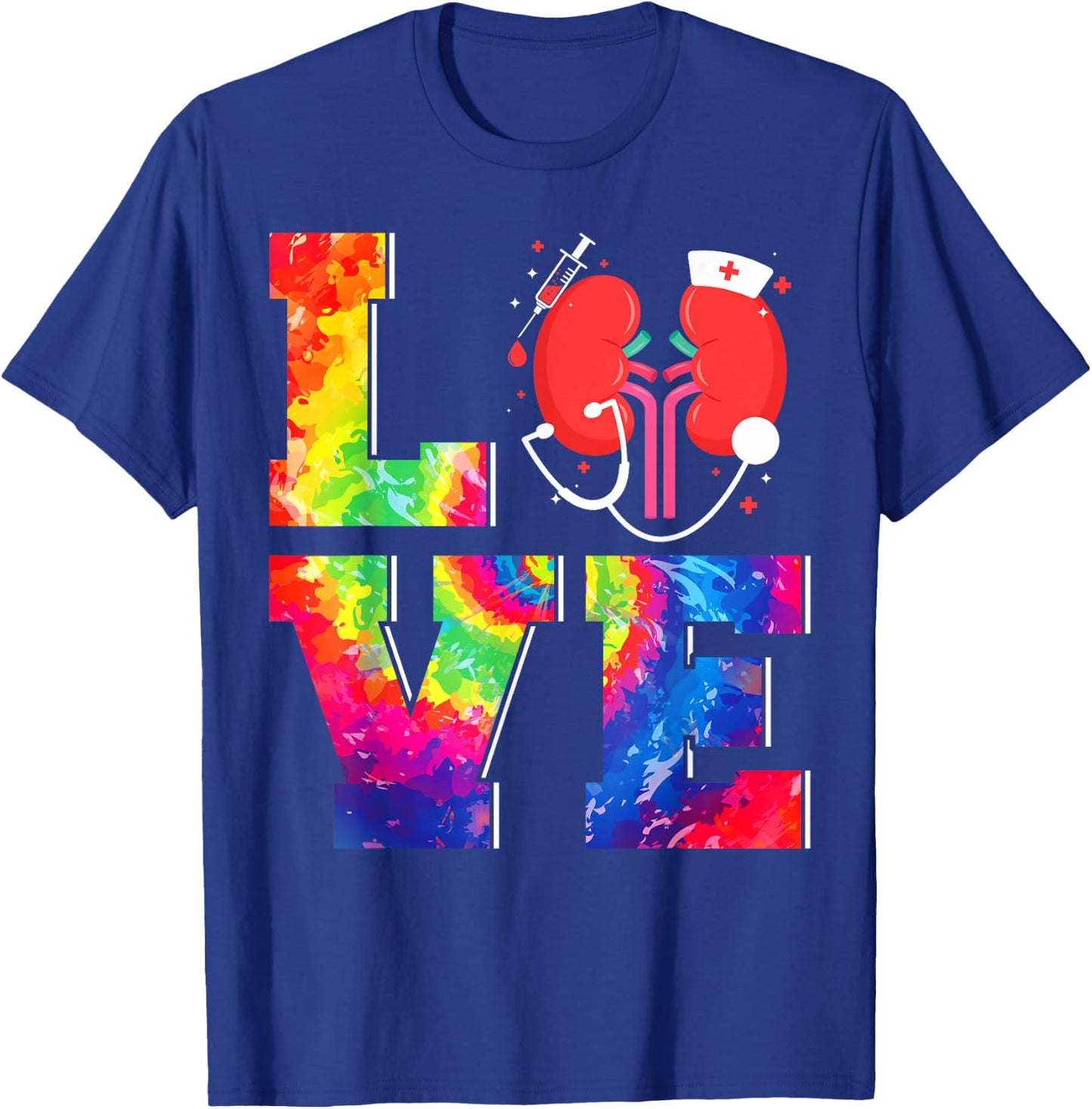 Dialysis Nurse Tech Technician Tie Dye Love T-Shirt - T-Shirt | Royal