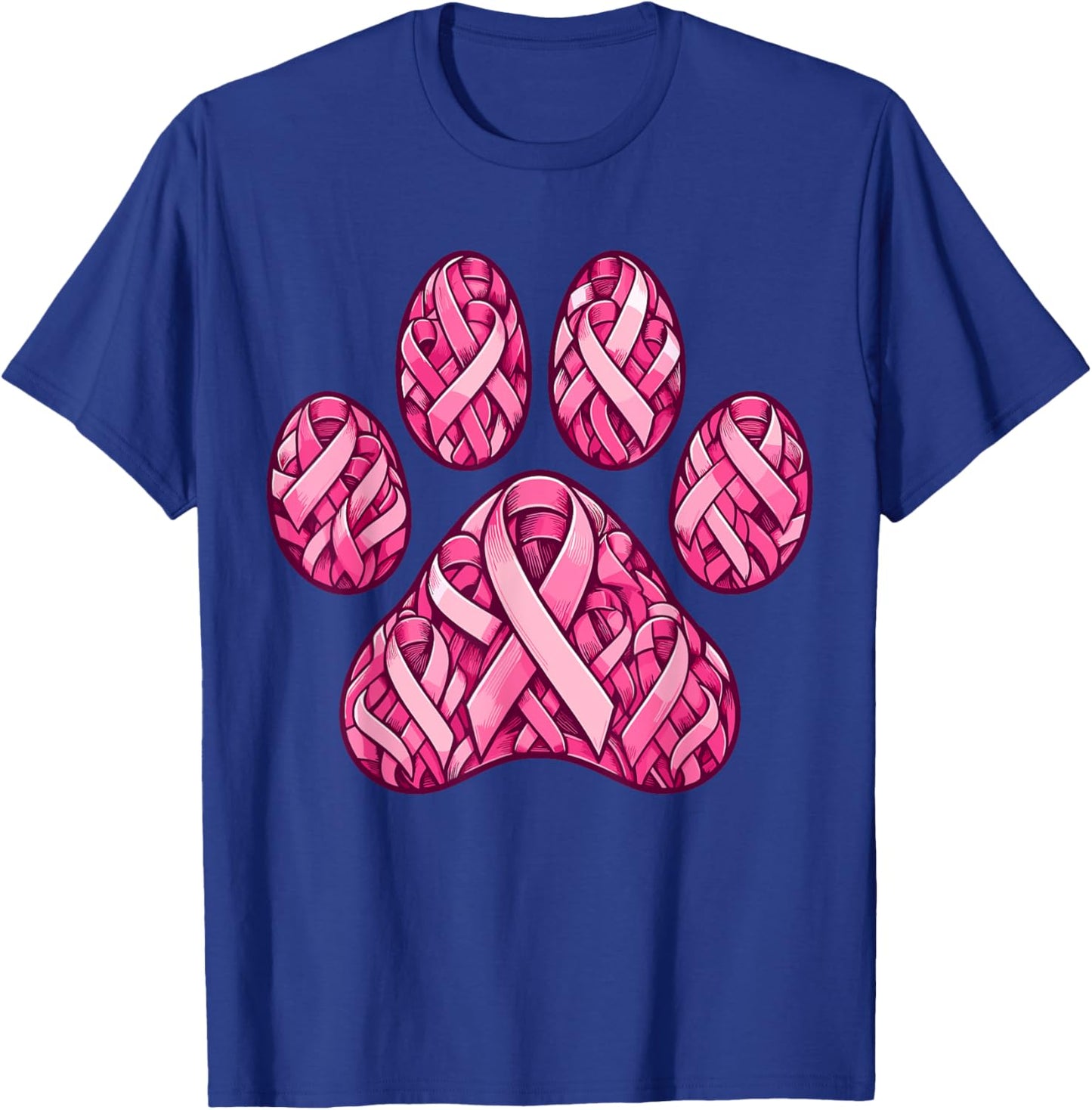 Pink Ribbon Dog Paw Print Breast Cancer Awareness Puppy Love Men Women Kids T-Shirt - T-Shirt | Royal