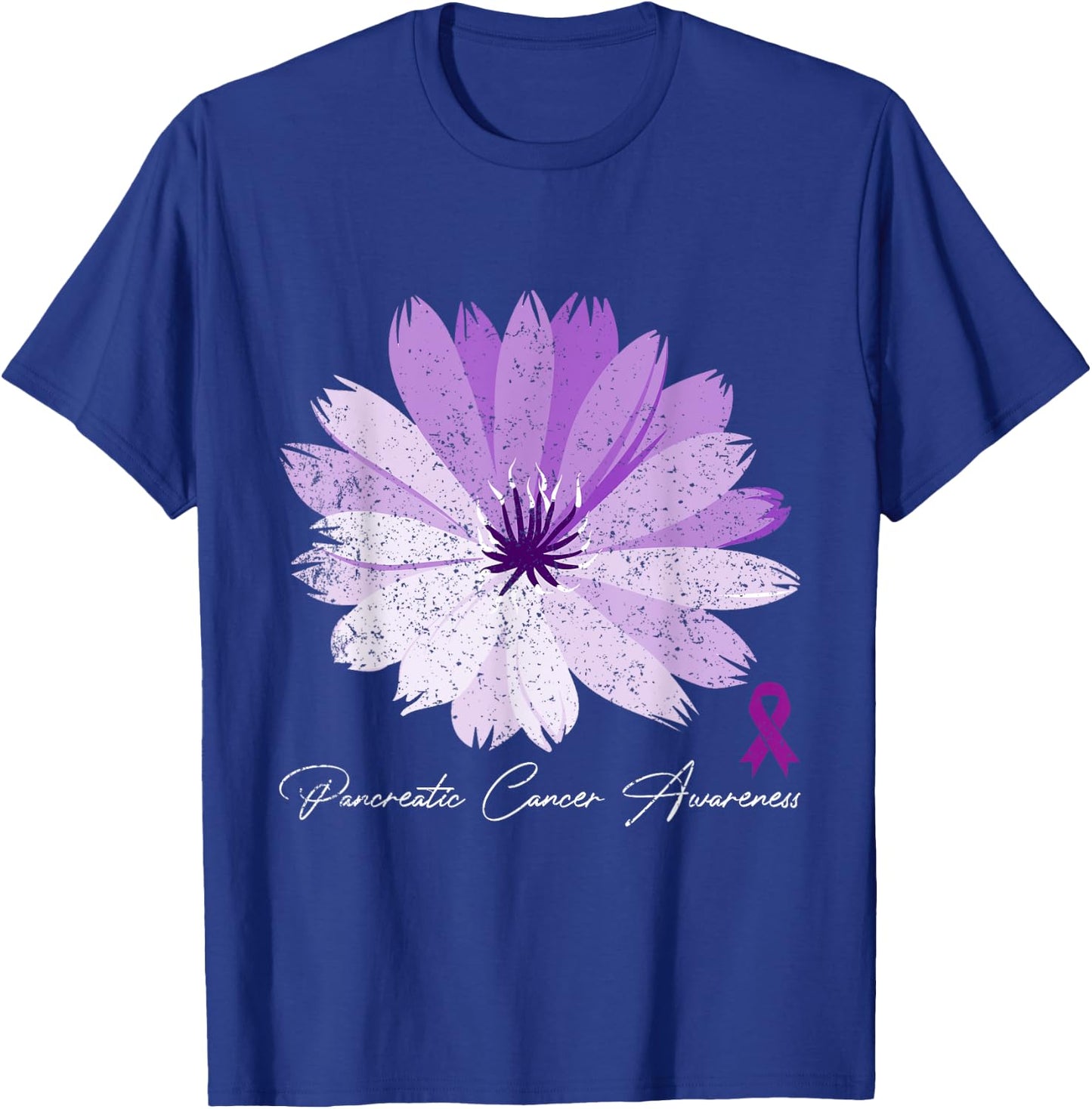 Flower Purple Ribbon Pancreatic Cancer Awareness T-Shirt - T-Shirt | Royal