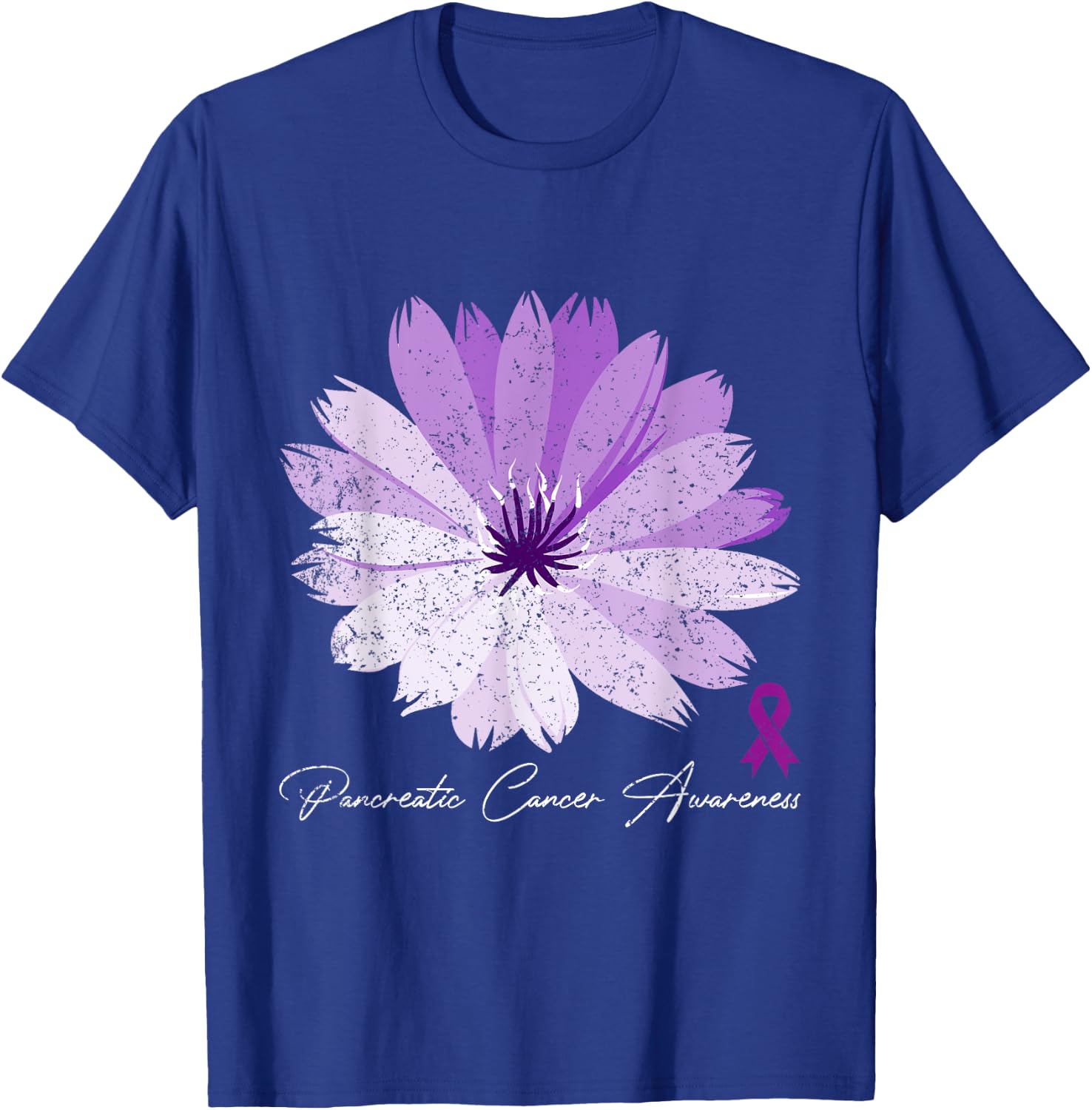 Flower Purple Ribbon Pancreatic Cancer Awareness T-Shirt - T-Shirt | Royal