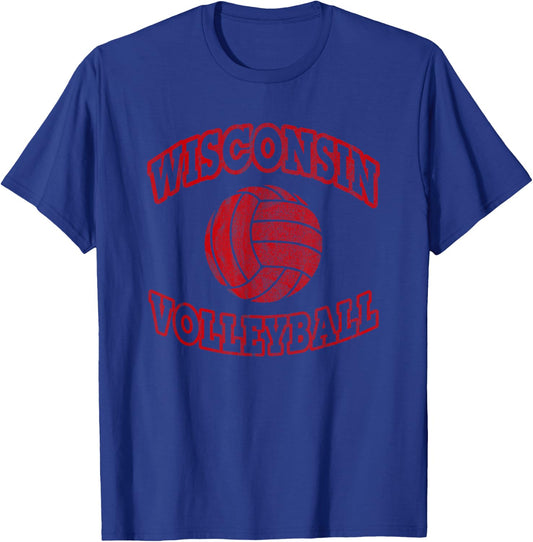 Wisconsin Volleyball Classic Style VIntage Distressed T-Shirt - T-Shirt | Royal