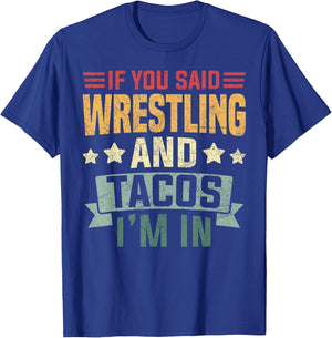Vintage Funny Wrestling And Tacos Coach Men Boys T-Shirt - T-Shirt | Royal