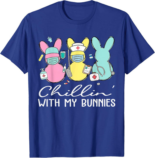 Chillin With My Bunnies Nurse Easter Day Nursing RN NICU T-Shirt - T-Shirt | Royal