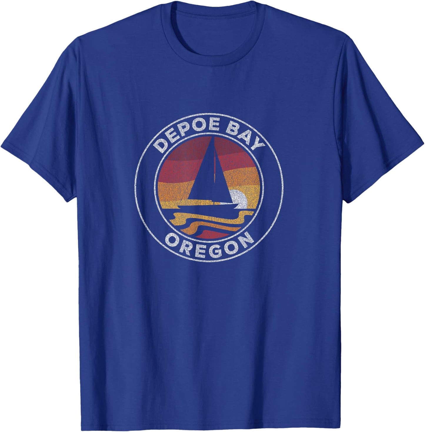 Depoe Bay Oregon Vintage Sailboat 70s Retro Sunset T-Shirt - T-Shirt | Royal
