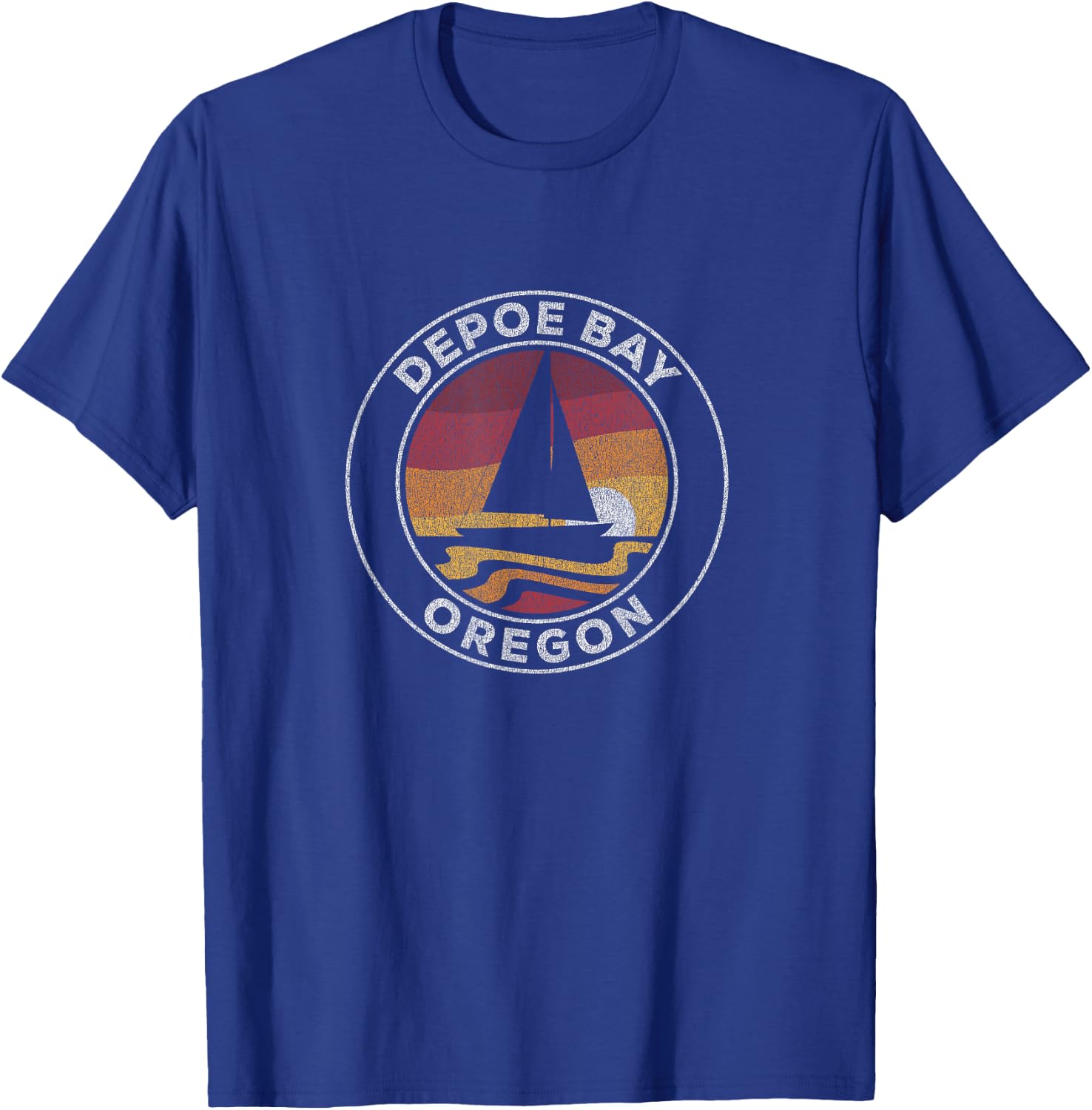 Depoe Bay Oregon Vintage Sailboat 70s Retro Sunset T-Shirt - T-Shirt | Royal
