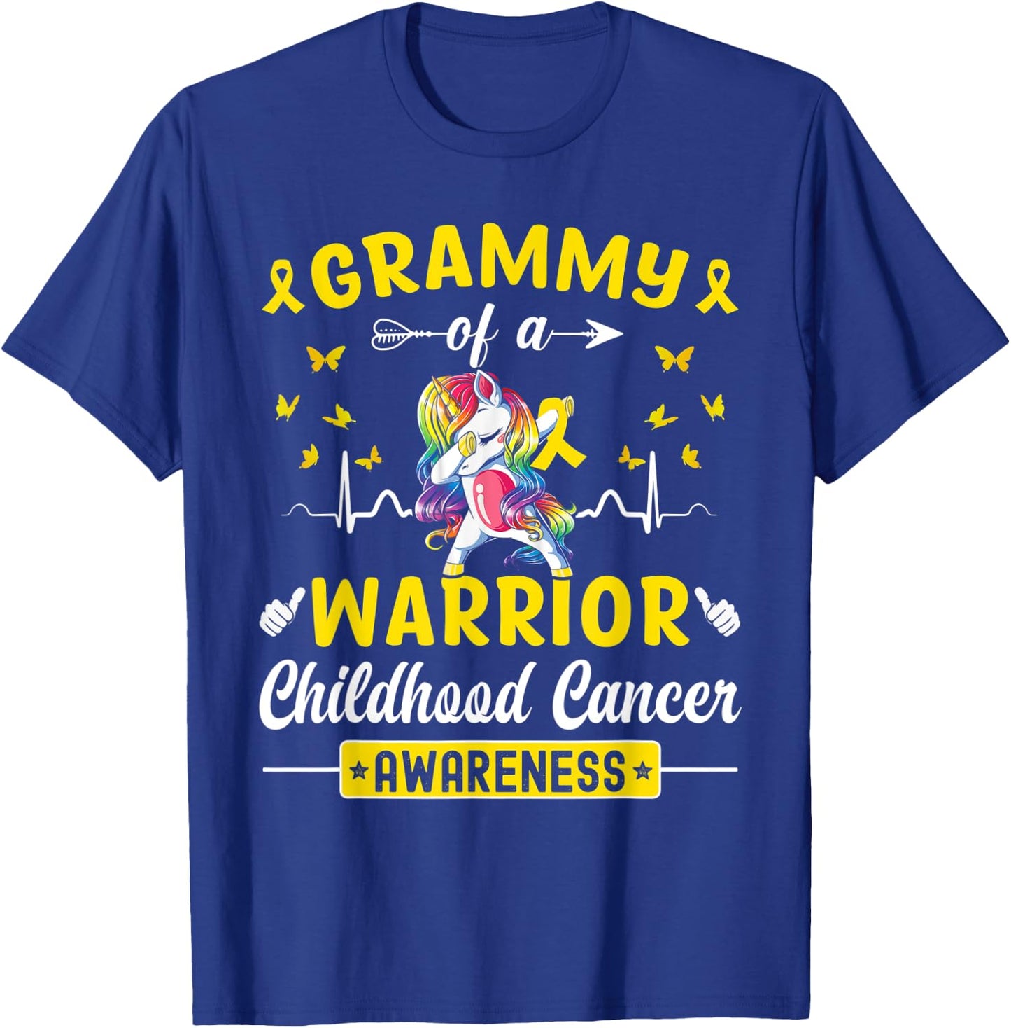 Grammy Of A Warrior Childhood Cancer Awareness Unicorn T-Shirt - T-Shirt | Royal