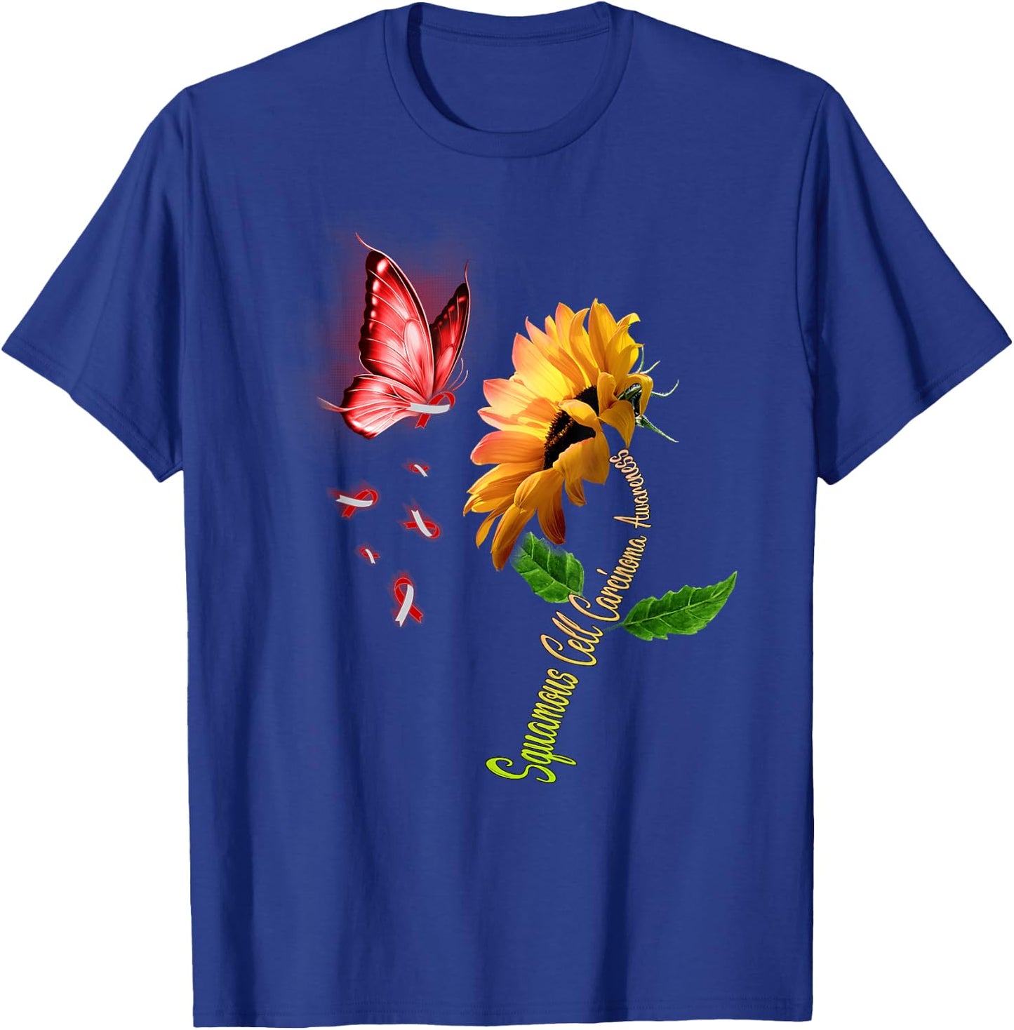Butterfly Sunflower Squamous Cell Carcinoma Awareness T-Shirt - T-Shirt | Royal