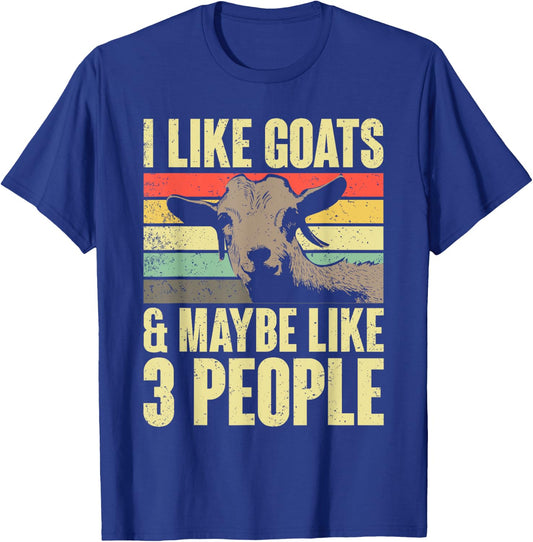 I Like Goats And Maybe Like 3 People Retro Farm Animal Goat T-Shirt - T-Shirt | Royal