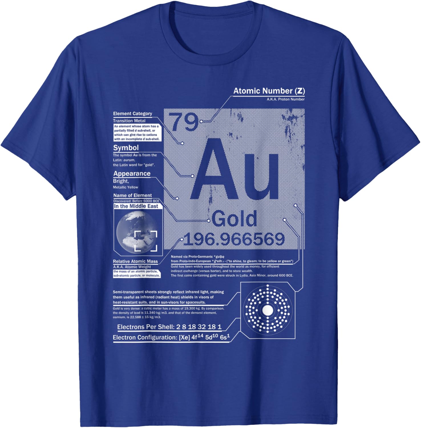 Gold (Au) Element | Atomic Number 79 Science Chemistry T-Shirt - T-Shirt | Royal