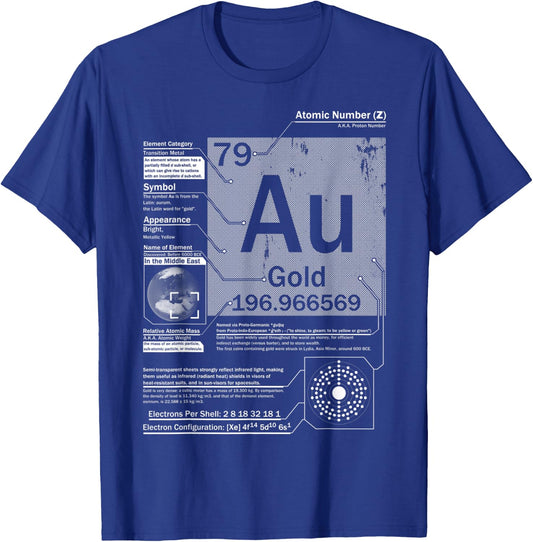 Gold (Au) Element | Atomic Number 79 Science Chemistry T-Shirt - T-Shirt | Royal