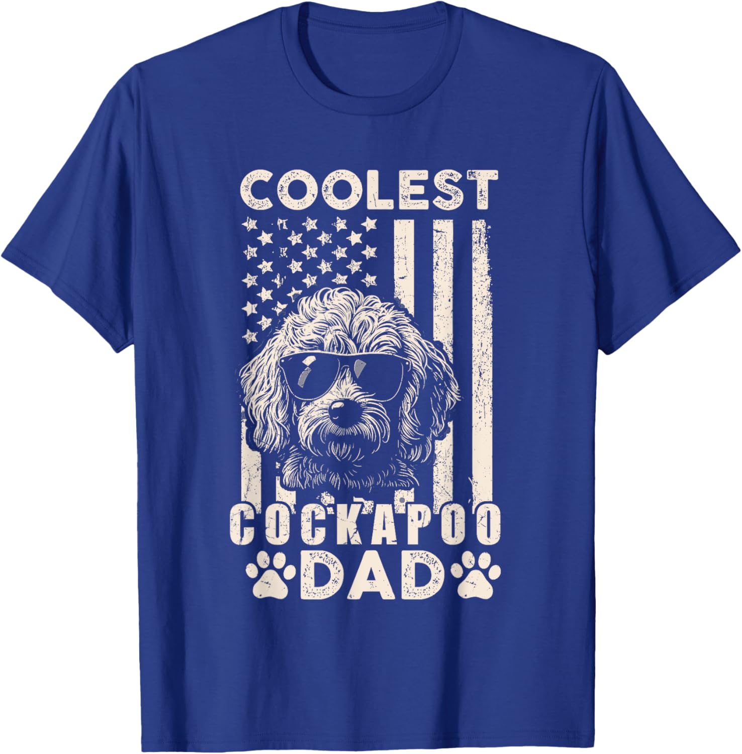 Coolest Cockapoo Dad Vintage American Flag Funny Fathers Day T-Shirt - T-Shirt | Royal