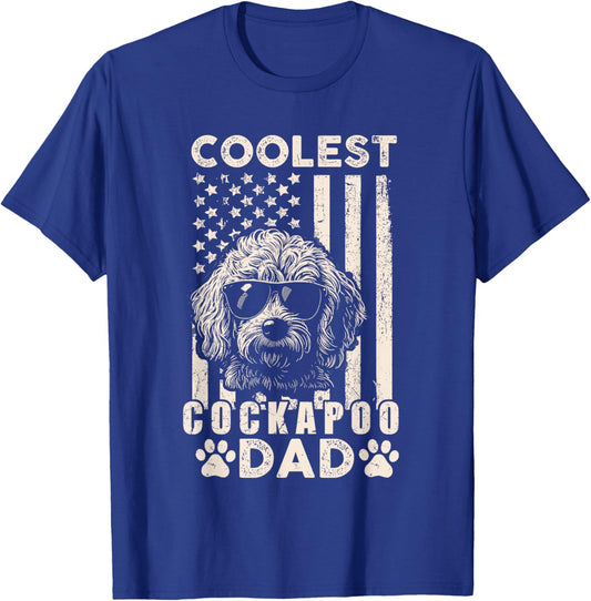 Coolest Cockapoo Dad Vintage American Flag Funny Fathers Day T-Shirt - T-Shirt | Royal