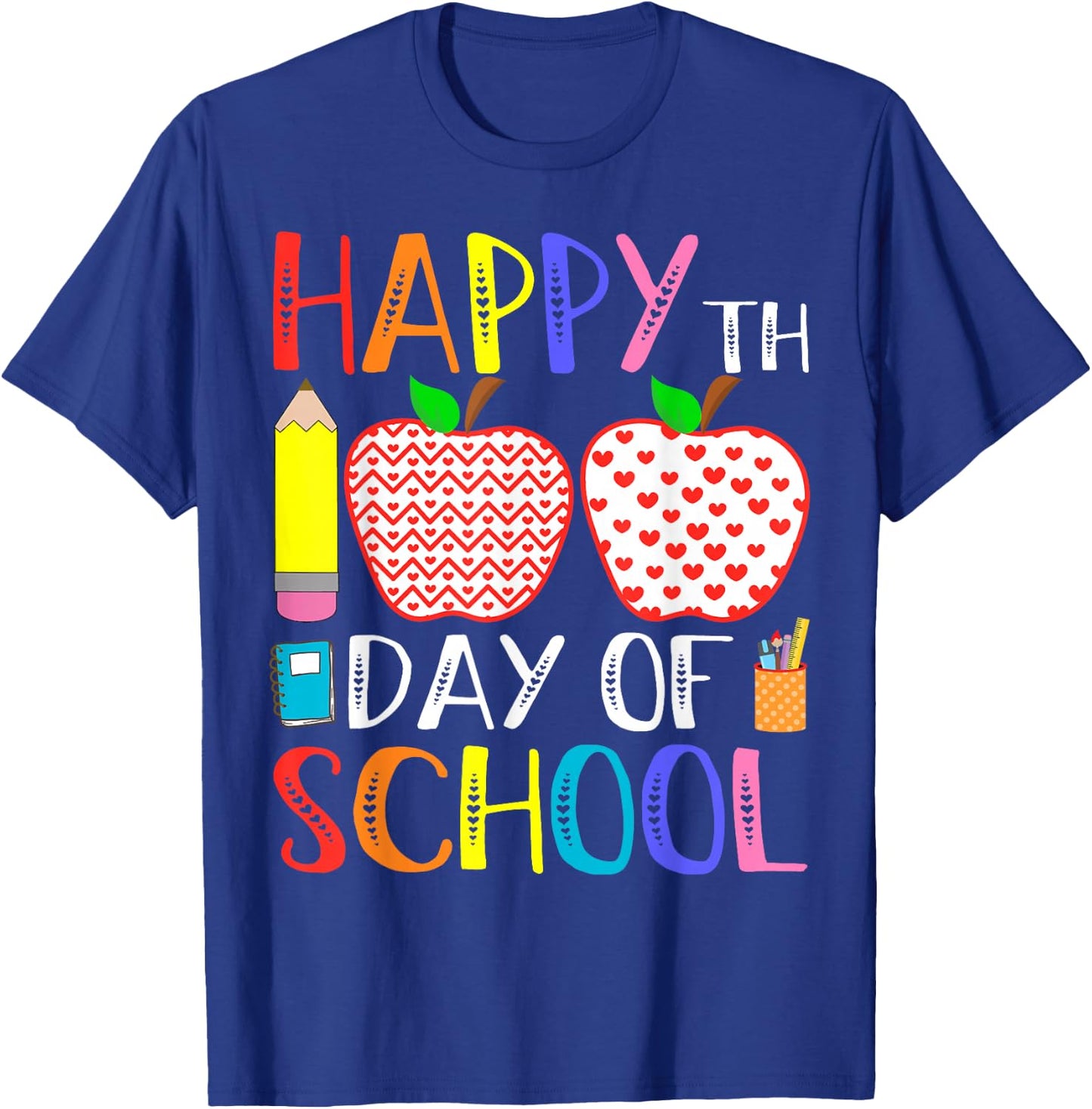 Happy 100th Day of School Teacher 100 Days T-Shirt - T-Shirt | Royal