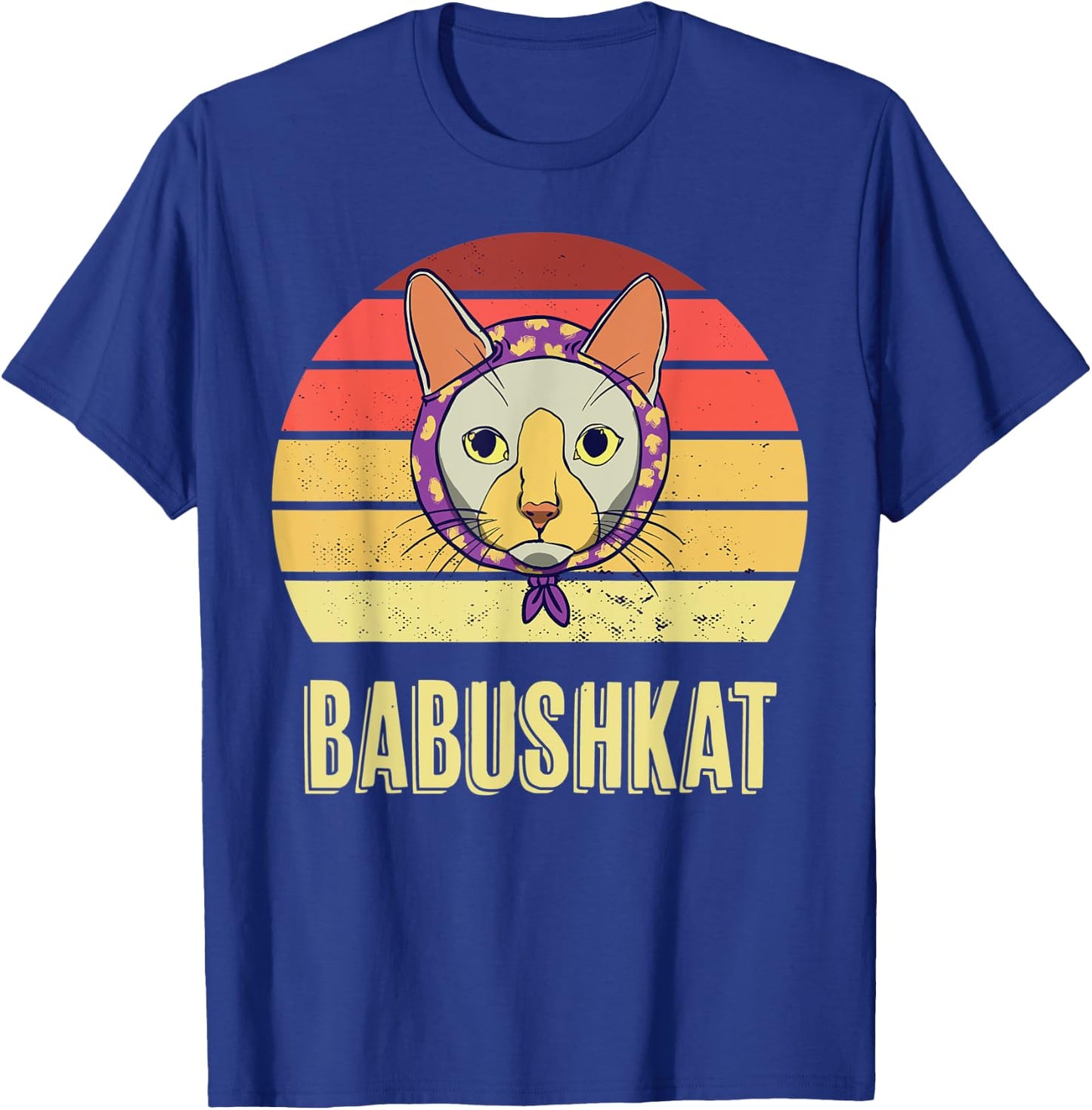 Vintage Babushkat Funny Babushka Head Scarf Cat Lover T-Shirt - T-Shirt | Royal