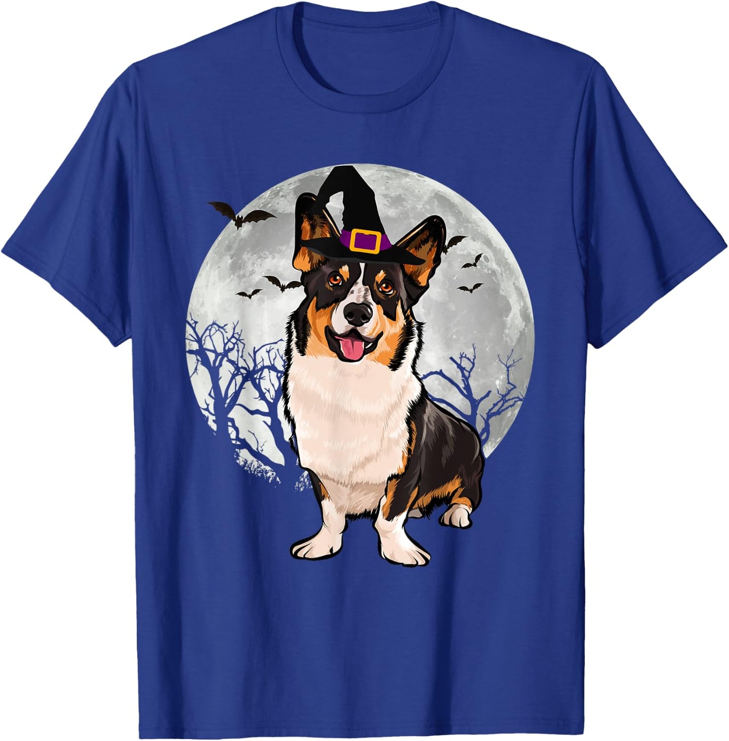 Scary Cardigan Welsh Corgi Dog Witch Hat Halloween T-Shirt - T-Shirt | Royal