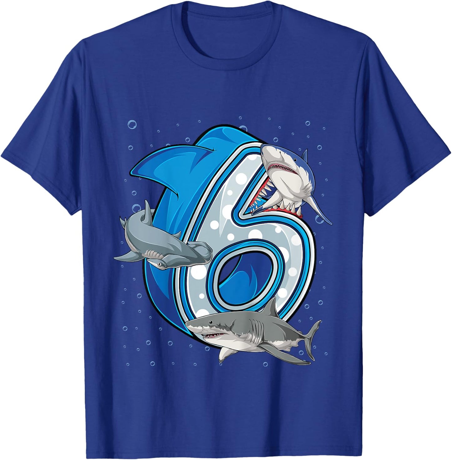 Kids 6th Birthday Boys Shark 6 years Old Ocean Shark B-day T-Shirt - T-Shirt | Royal
