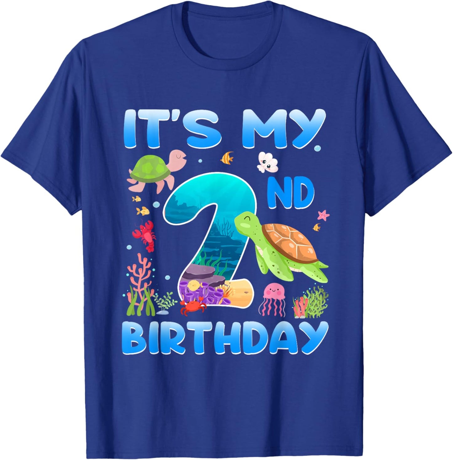 2 Year Old Girls Boys 2nd Birthday Sea Turtle Themed T-Shirt - T-Shirt | Royal