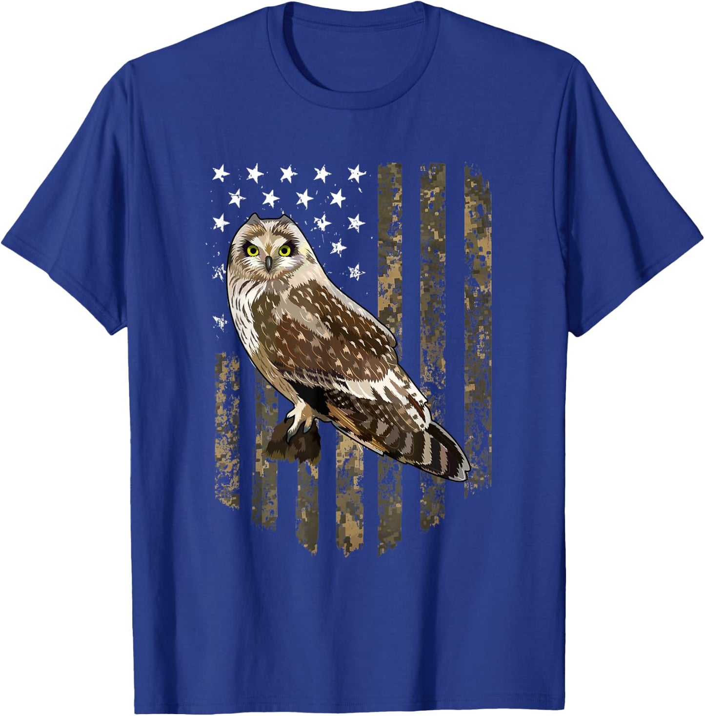 Camo American Flag Short-eared Owl Bird 4th Of July Women Men T-Shirt - T-Shirt | Royal
