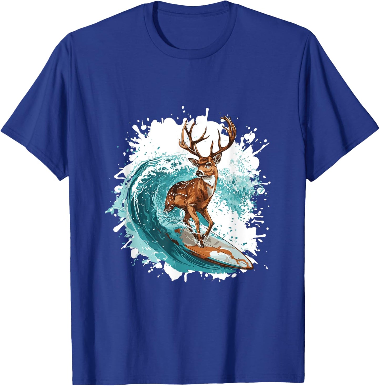 Deer Surfboarding | Animal Sport Surfer Surfing T-Shirt - T-Shirt | Royal