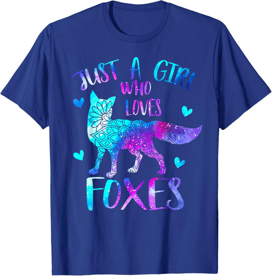 Just a Girl Who Loves Foxes Watercolor Galaxy Cute Fox Space T-Shirt - T-Shirt | Royal
