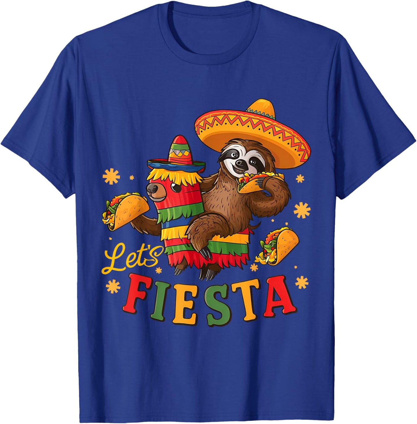 Let's Fiesta Cinco De Mayo Mexican Sloth Tacos Pinata Party T-Shirt - T-Shirt | Royal