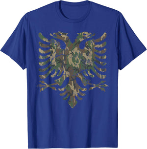 CAMO ALBANIAN Eagle Flag Distressed Camouflage ALBANIA T-Shirt - T-Shirt | Royal