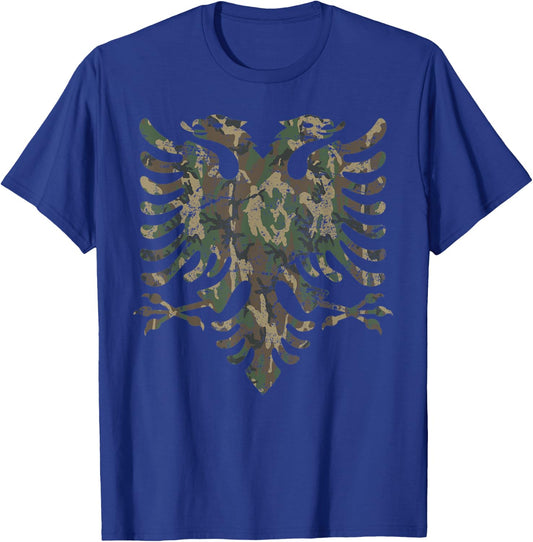 CAMO ALBANIAN Eagle Flag Distressed Camouflage ALBANIA T-Shirt - T-Shirt | Royal