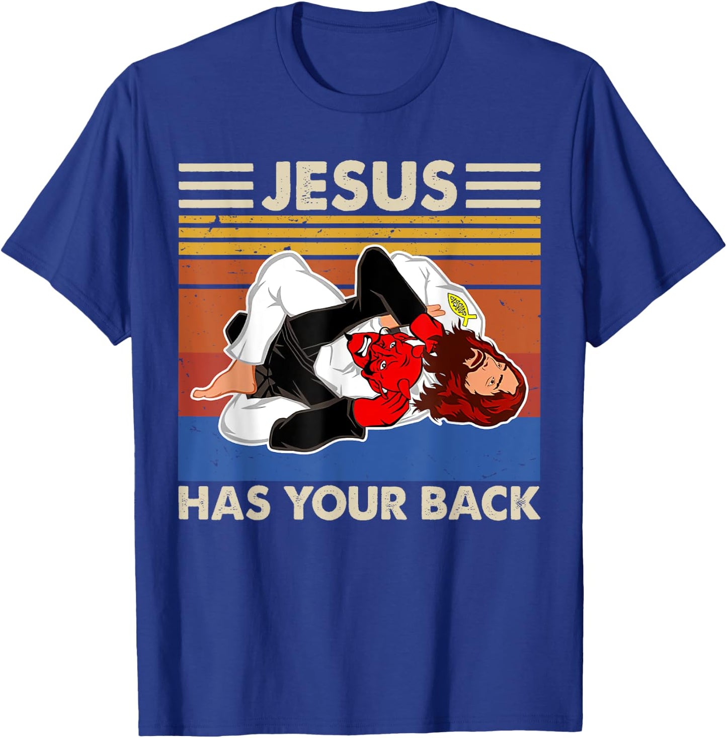 Jiu Jitsu shirts Jesus Has Your Back MMA Brazilian Jiujitsu T-Shirt - T-Shirt | Royal