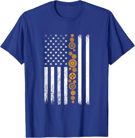 Engineering Gear Cog USA Flag Funny Mechanical Engineer Men T-Shirt - T-Shirt | Royal