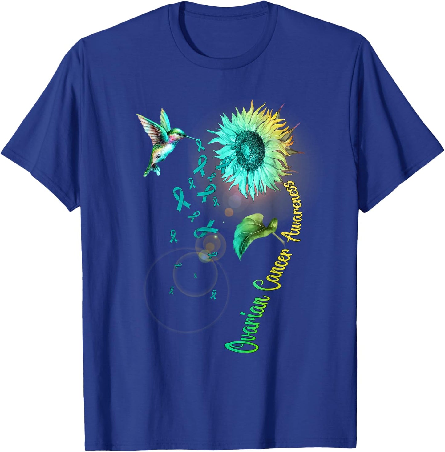 Ovarian Cancer Sunflower Hummingbird T-Shirt - T-Shirt | Royal