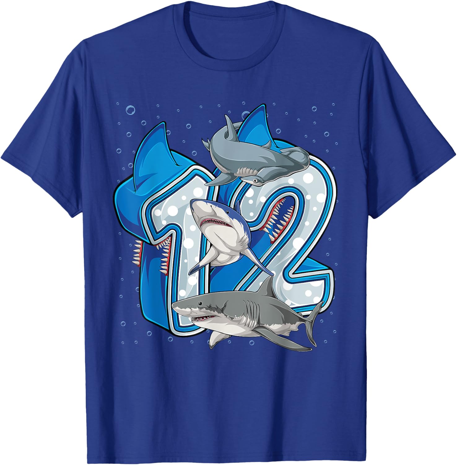 12th Birthday Boys Shark 12 years Old Ocean Shark B-day T-Shirt - T-Shirt | Royal