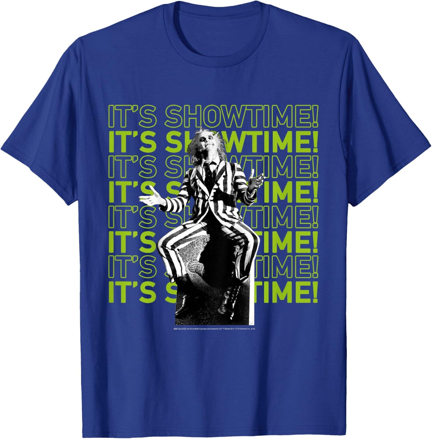 Kids Beetlejuice It's Showtime Text Stack T-Shirt - T-Shirt | Royal