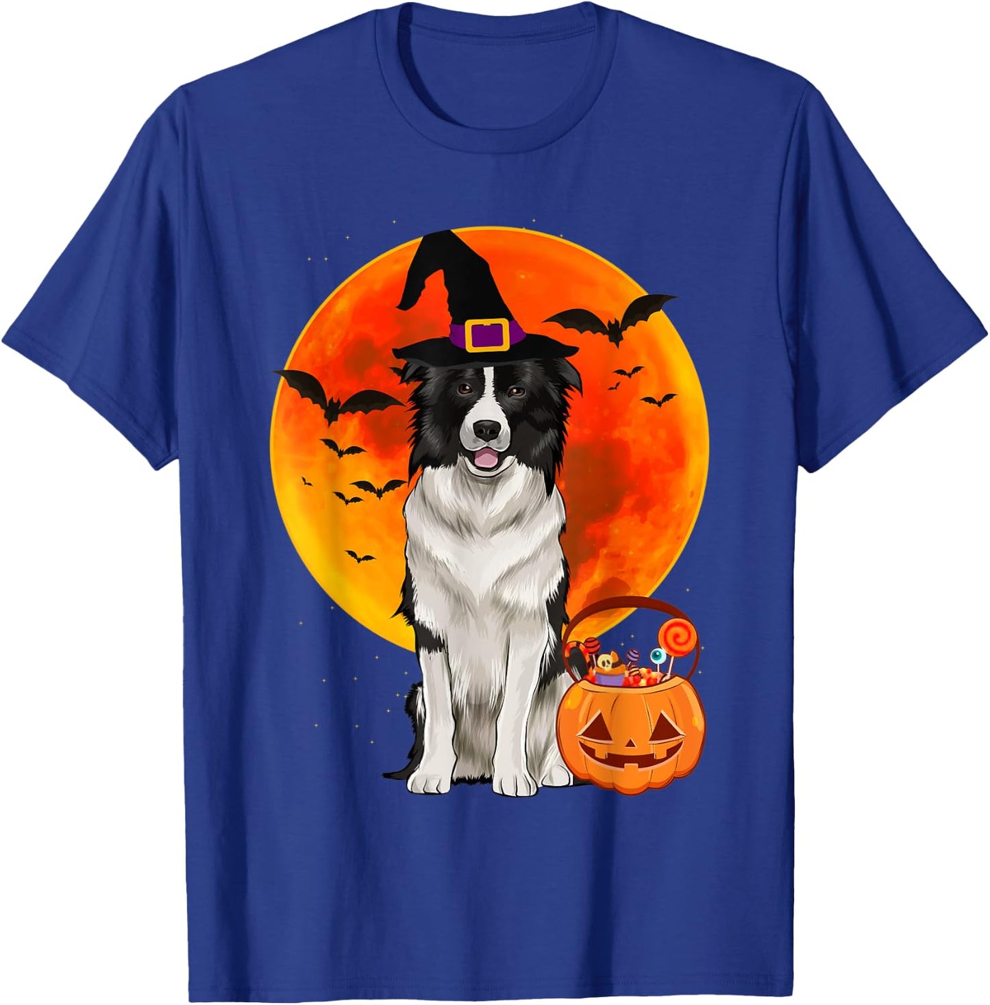 Dog Halloween Border Collie Jack O Lantern Pumpkin T-Shirt - T-Shirt | Royal