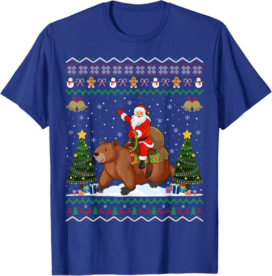 Beaver Ugly Xmas Gift Funny Santa Riding Beaver Christmas T-Shirt - T-Shirt | Royal