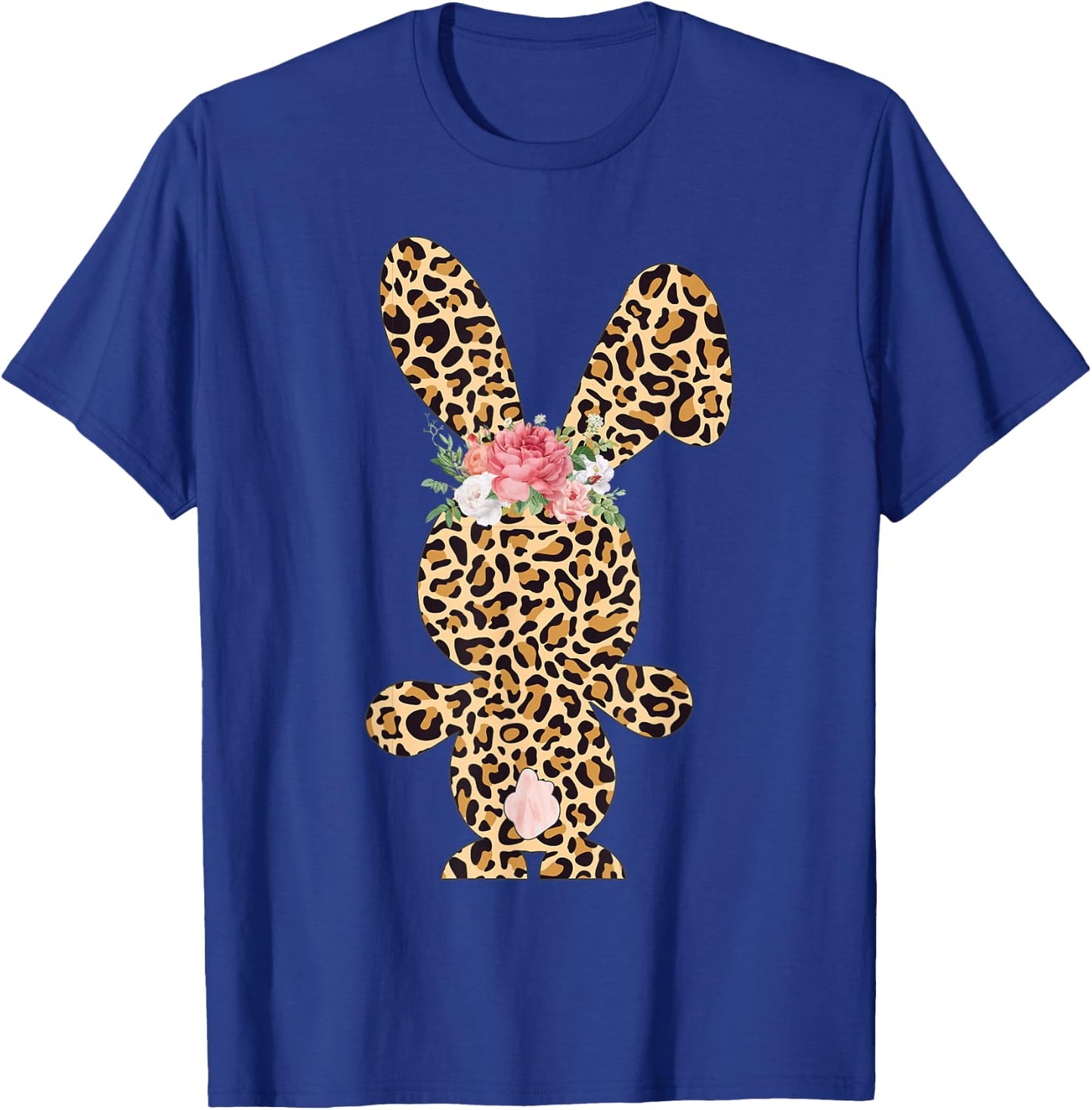 Leopard Print Bunny Flowers Girls Women Happy Easter T-Shirt - T-Shirt | Royal