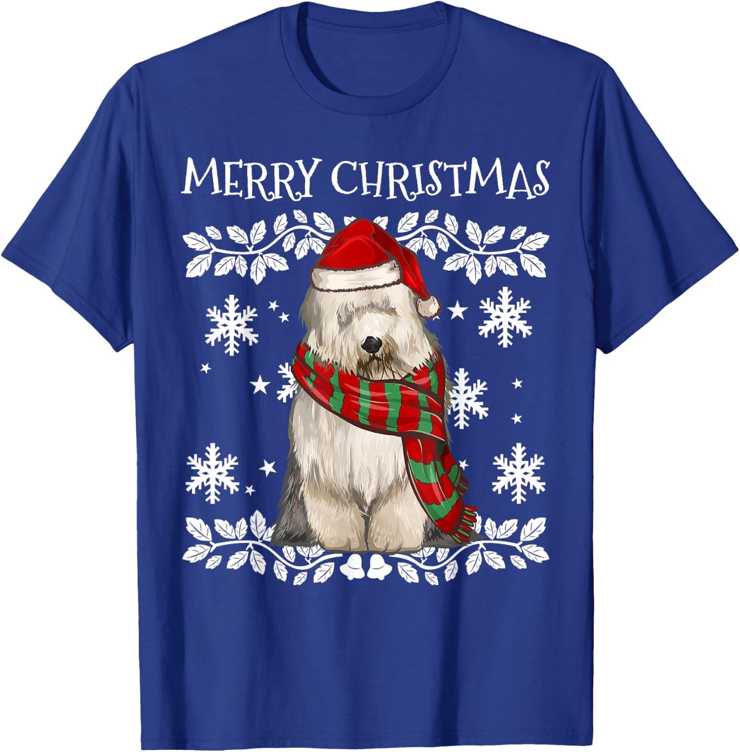 Merry Christmas Ornament Old English Sheepdog Xmas Santa T-Shirt - T-Shirt | Royal