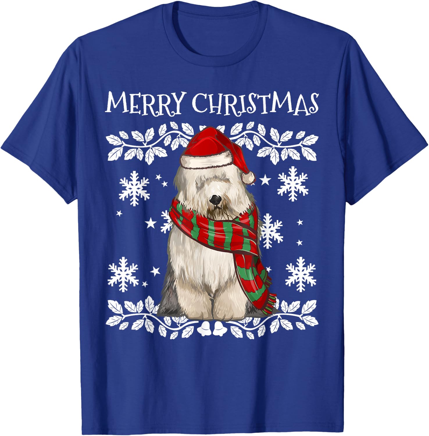 Merry Christmas Ornament Old English Sheepdog Xmas Santa T-Shirt - T-Shirt | Royal