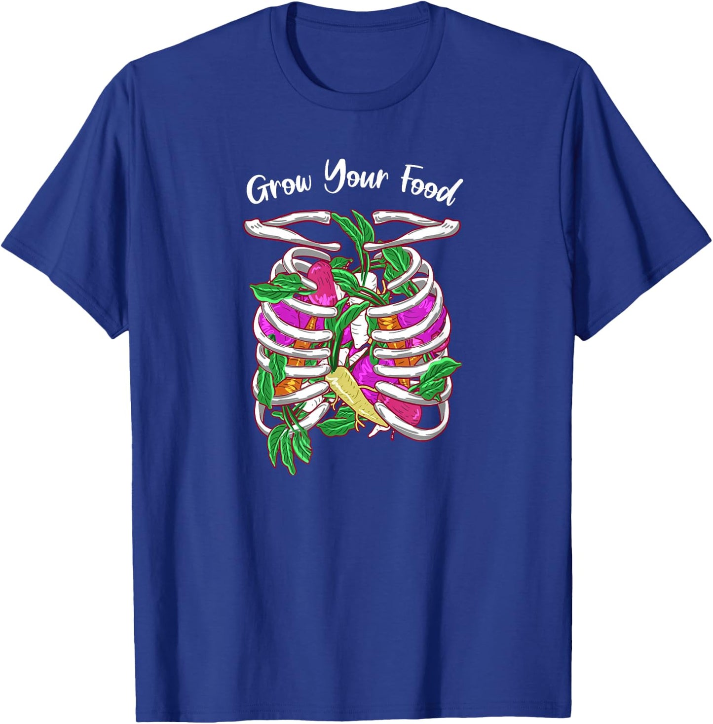 Grow Your Food Skeleton Funny Garden Plant Green Thumb Gift T-Shirt - T-Shirt | Royal