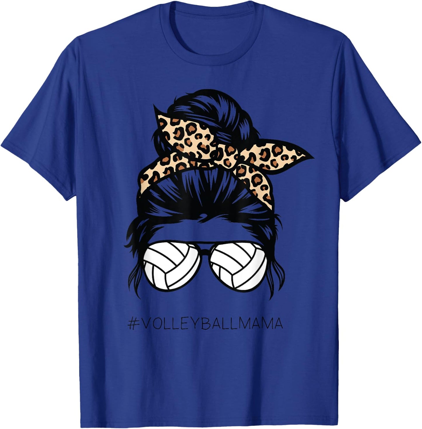 Volleyball Mom Leopard Ball messy hair bun Mother's Day T-Shirt - T-Shirt | Royal
