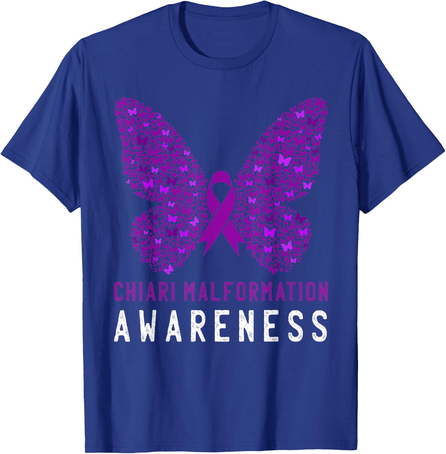 Butterfly Chiari Malformation Awareness Month Purple Ribbon T-Shirt - T-Shirt | Royal