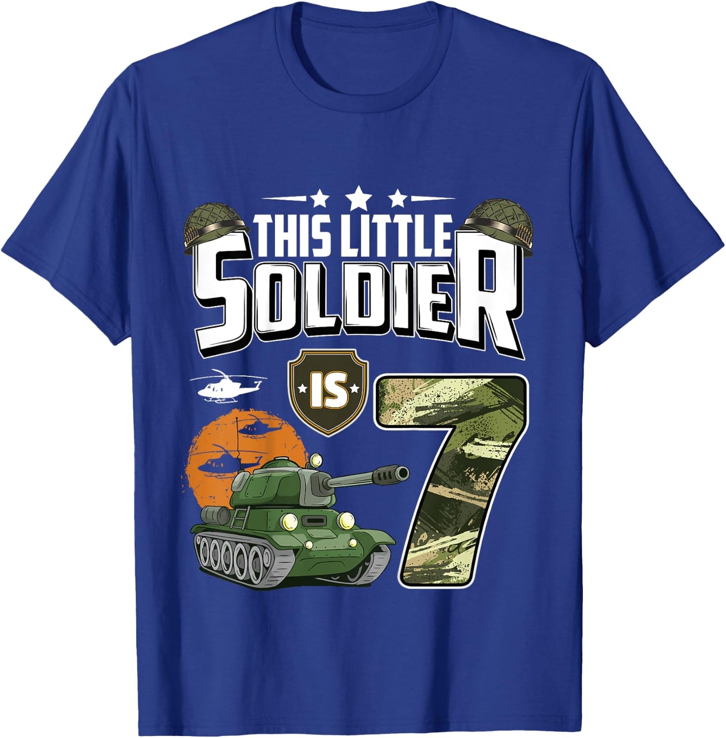 Kids 7 Year Old Soldier 7th Birthday Military Themed Camo boys T-Shirt - T-Shirt | Royal