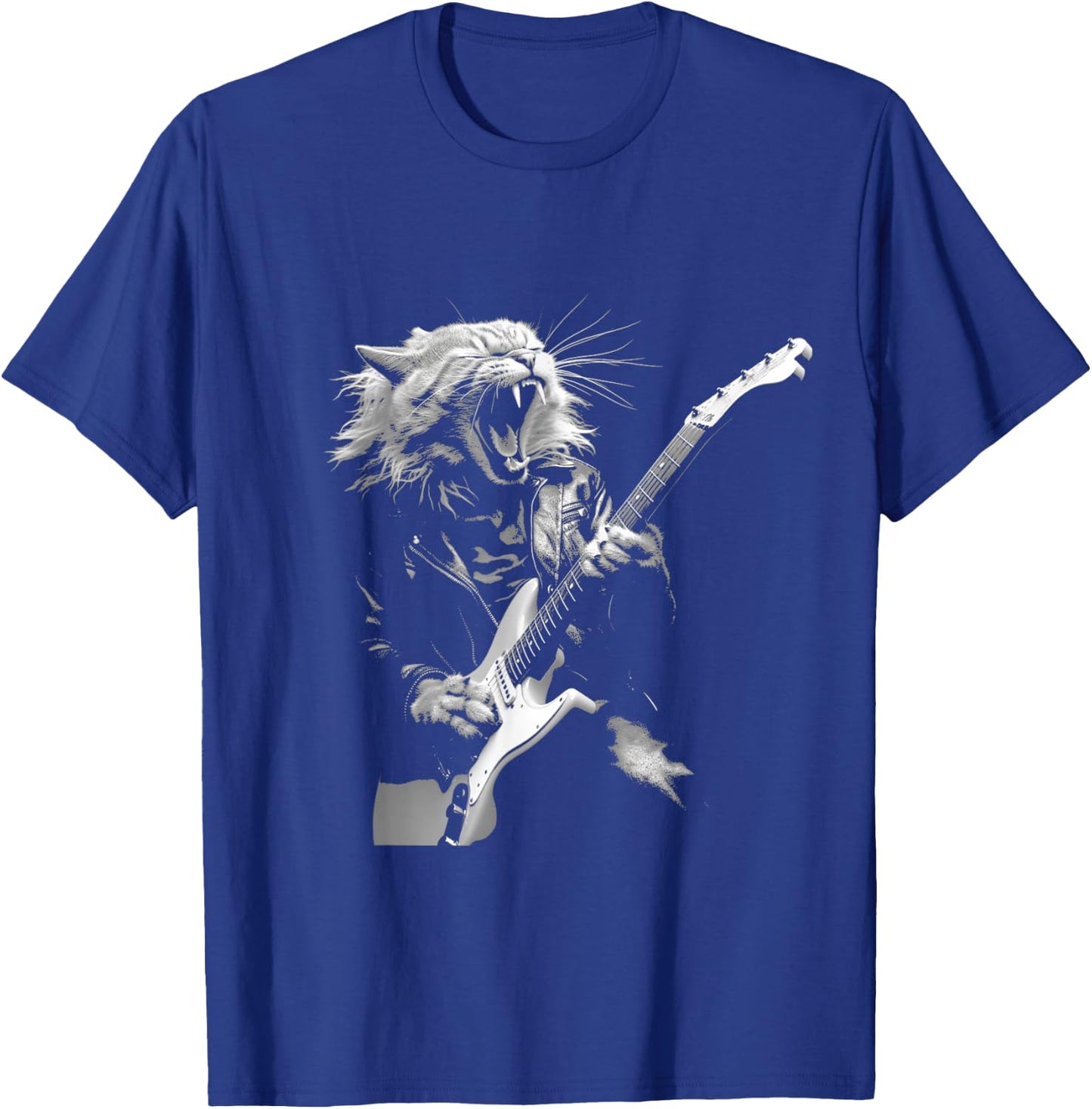 Rock Cat Playing Guitar Funny Guitar Cat Design T-Shirt - T-Shirt | Royal