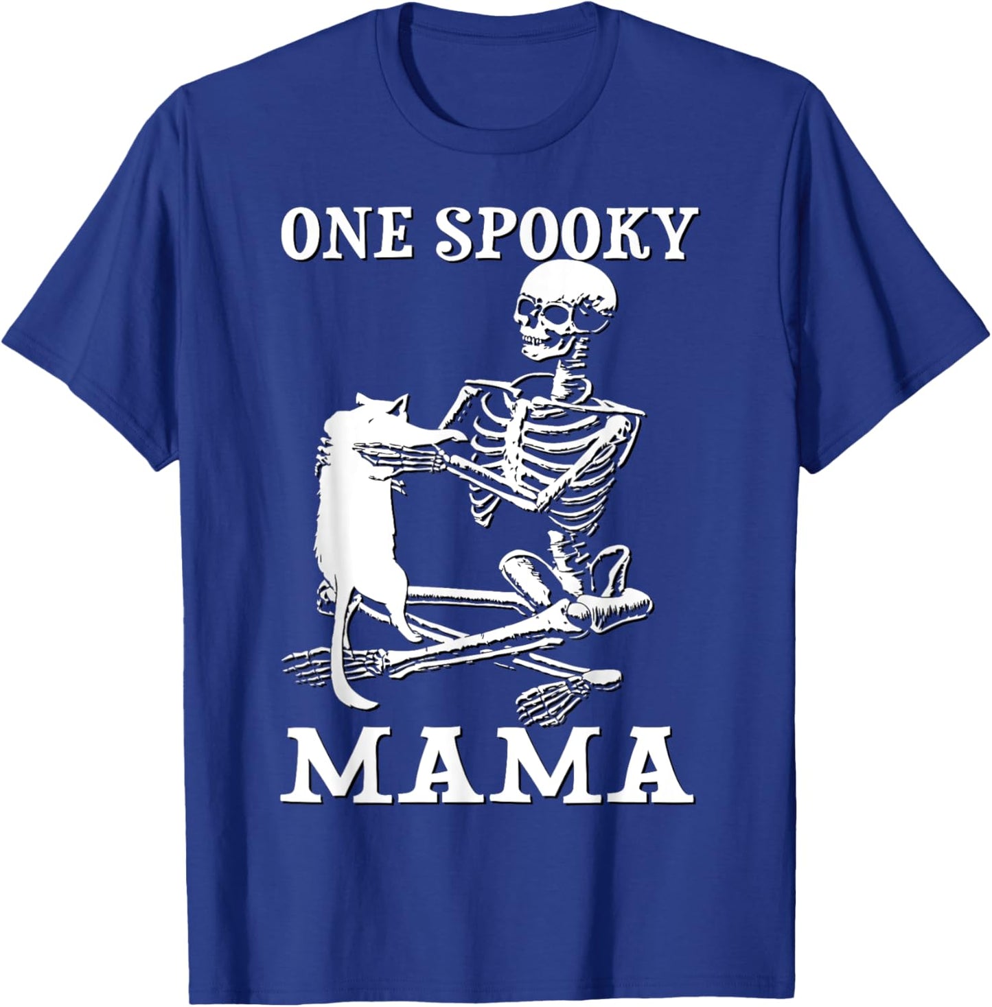 Skeleton Holding A Cat One Spooky Mamaa Halloween Costume Women Kids T-Shirt - T-Shirt | Royal