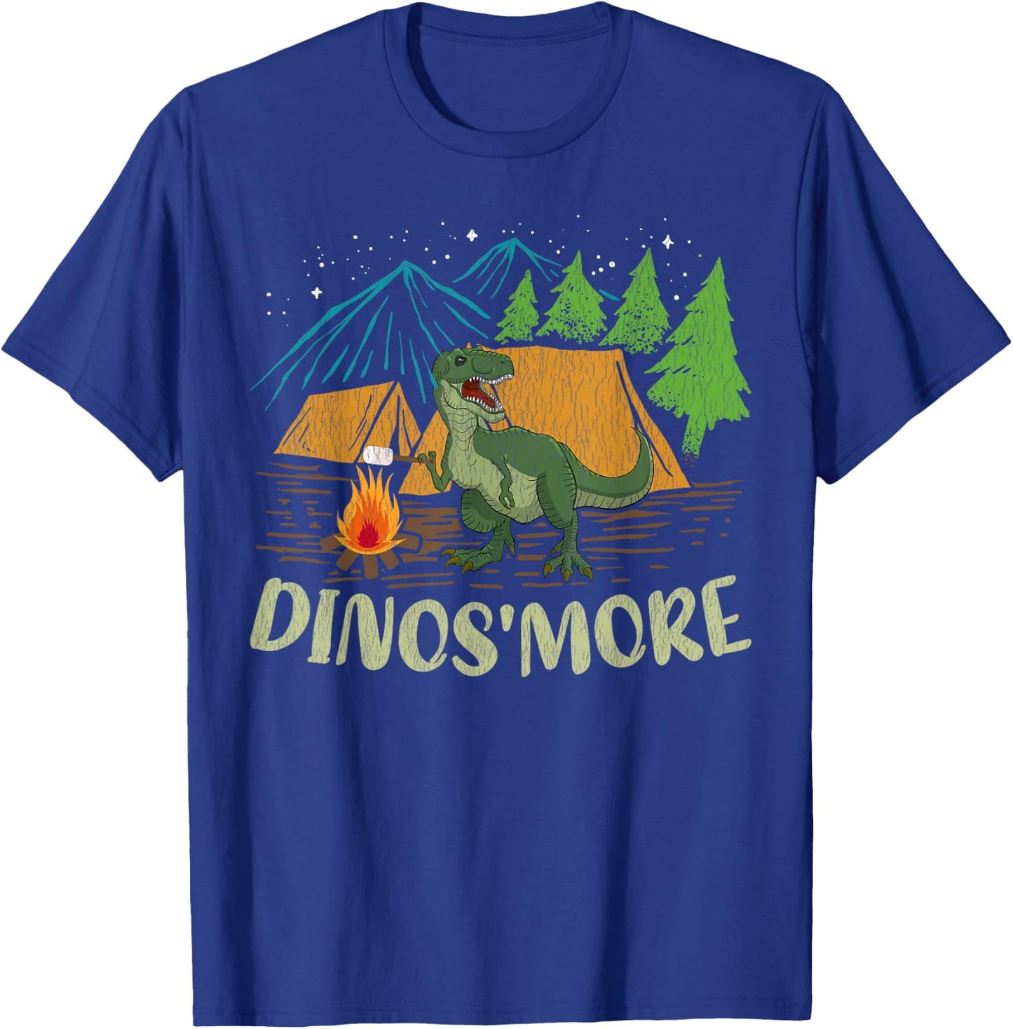 Camping S'more Dinosaur Lover Funny Dinosaur Camping - Black, -Adults, Short Sleeve, Classic Fit, Small T-Shirt - T-Shirt | Royal