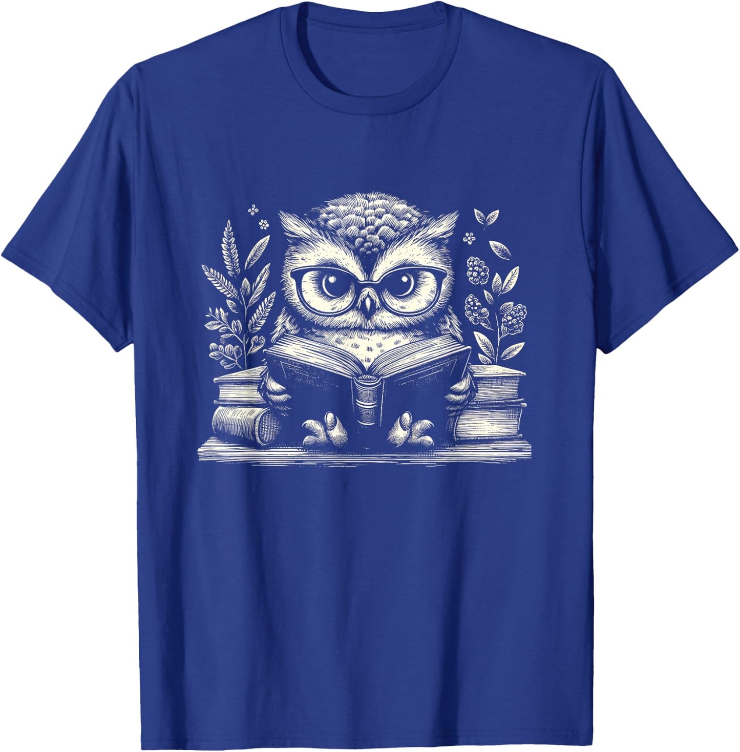 Cute Owl Reading Book Graphic Art Design T-Shirt - T-Shirt | Royal