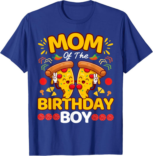 Mom Of The Boy Birthday Pizza Lover Party Kawaii Foodie Mama T-Shirt - T-Shirt | Royal