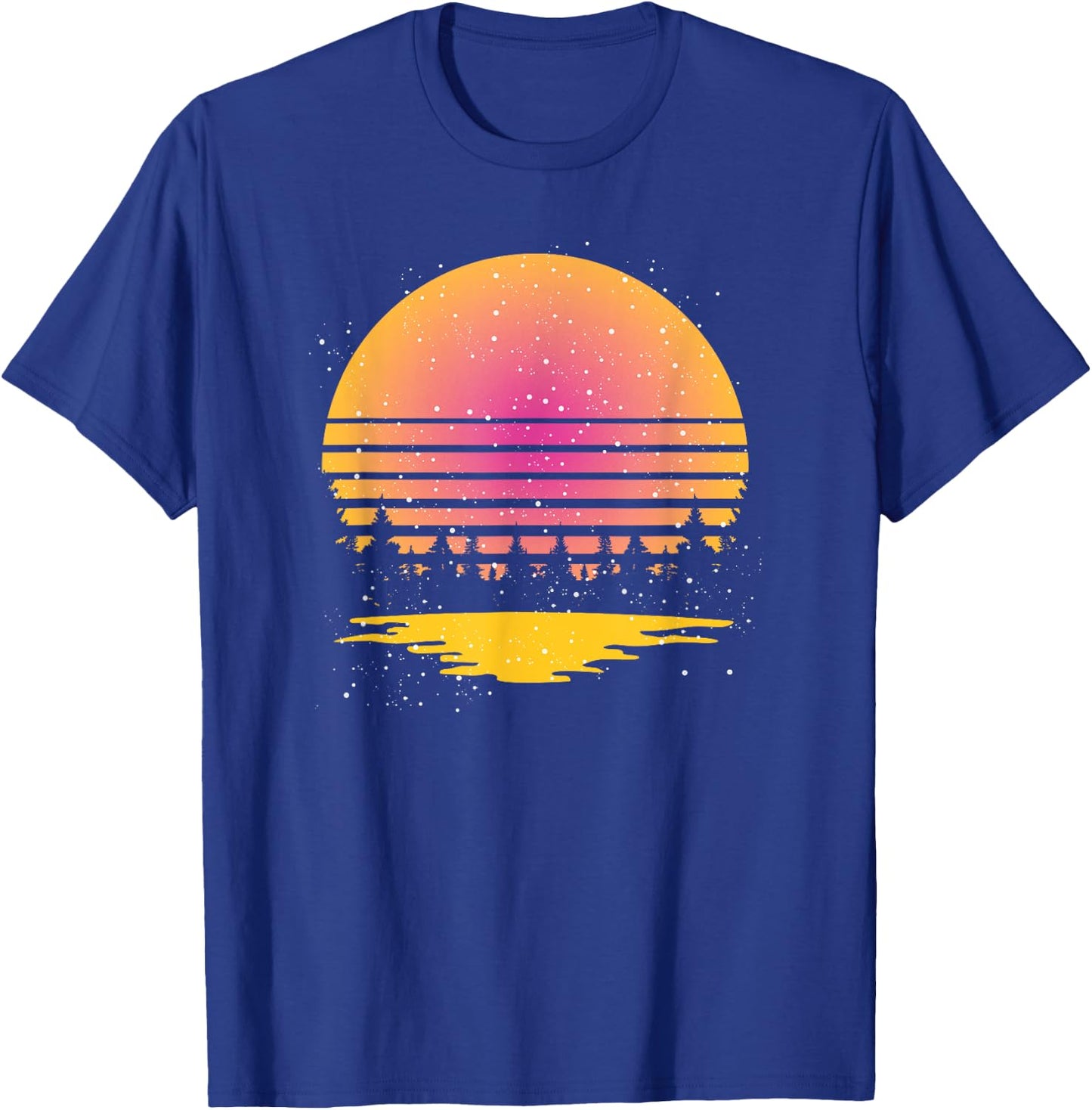 Retro Nature Wildlife Trees Reflection Full Moon Forest T-Shirt - T-Shirt | Royal