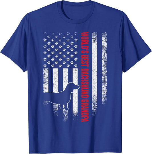 Vintage American Flag World's Best Dachshund Grandpa Funny Men T-Shirt - T-Shirt | Royal
